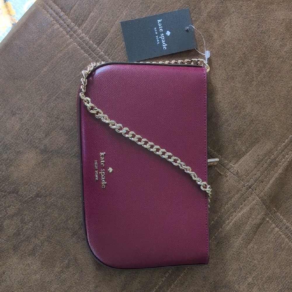 Kate Spade Plum Wristlet with Gold Chain